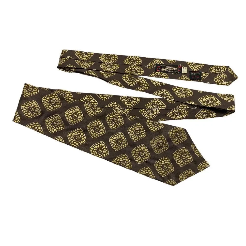 Vintage National Men's Tie Necktie Wide  Brown Acetate Geometric MCM
